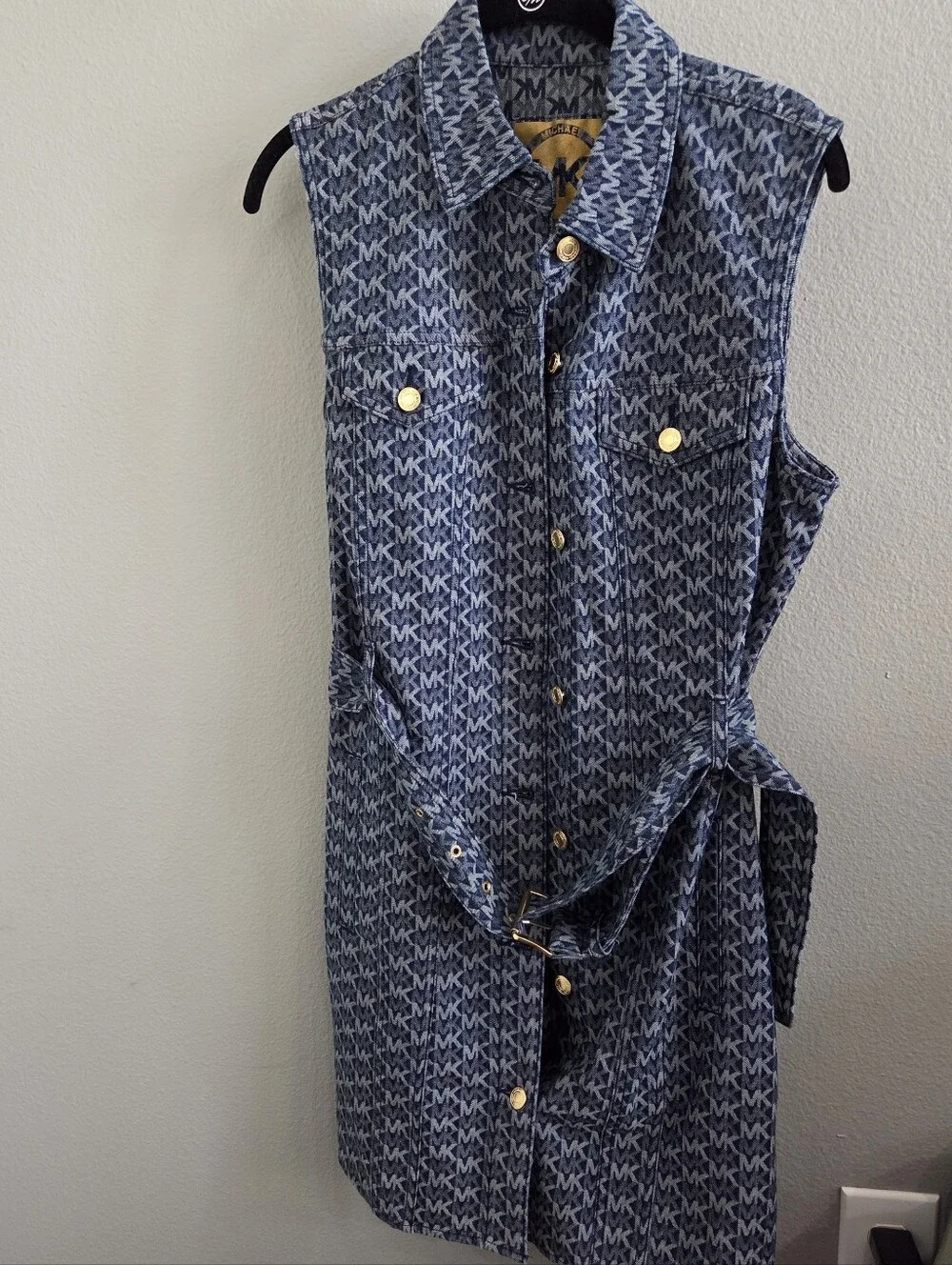 NWT Michael Kors Blue MK Logo Denim Shirt Dress
